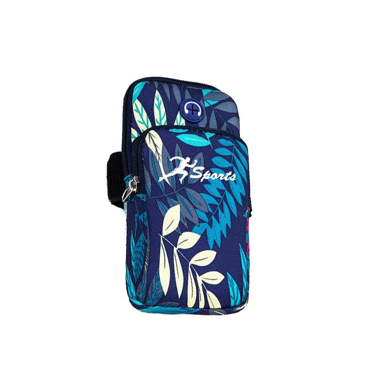 2 PCS B026 Running Mobile Phone Arm Bag Sports Yoga Mobile Phone Bag  Specification： Small (Leaves Blue)