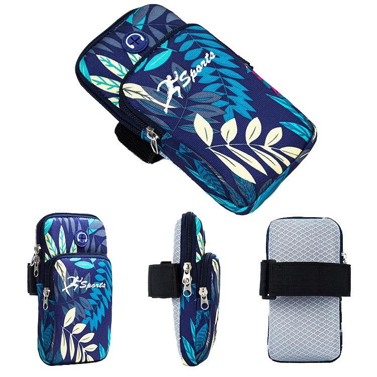 2 PCS B026 Running Mobile Phone Arm Bag Sports Yoga Mobile Phone Bag  Specification： Small (Leaves Blue)