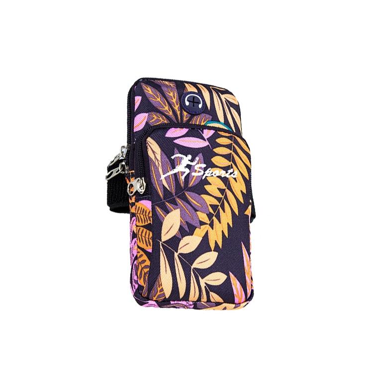 2 PCS B026 Running Mobile Phone Arm Bag Sports Yoga Mobile Phone Bag  Specification： Large (Leaves Orange)