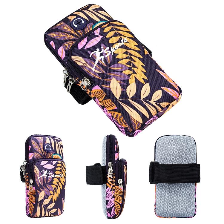 2 PCS B026 Running Mobile Phone Arm Bag Sports Yoga Mobile Phone Bag  Specification： Large (Leaves Orange)