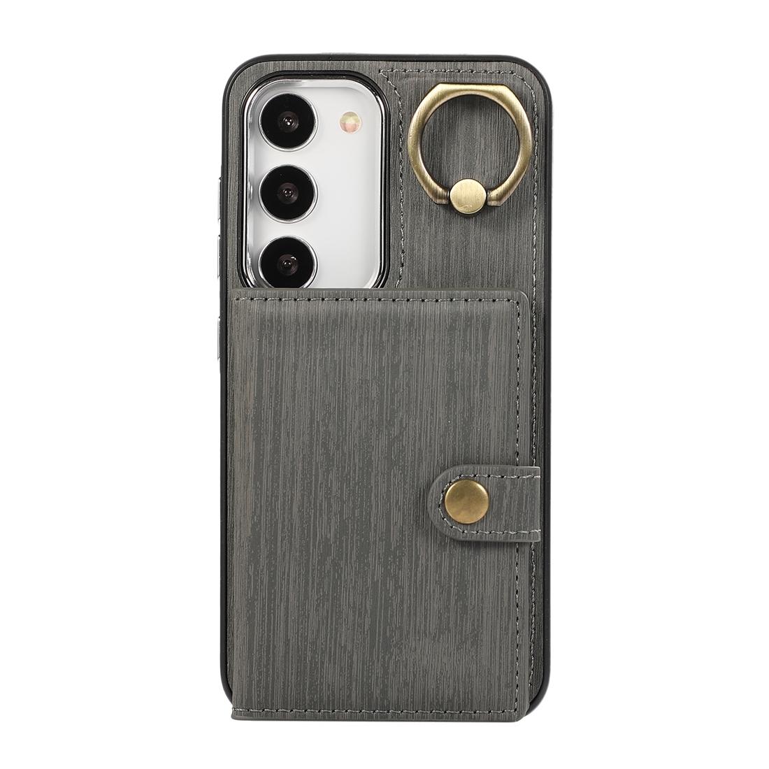 For Samsung Galaxy Galaxy S23 5G Brushed Texture Wallet Ring Holder Phone Case(Grey)