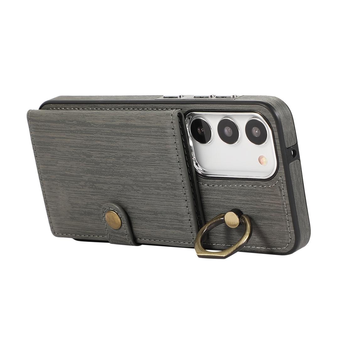 For Samsung Galaxy Galaxy S23 5G Brushed Texture Wallet Ring Holder Phone Case(Grey)