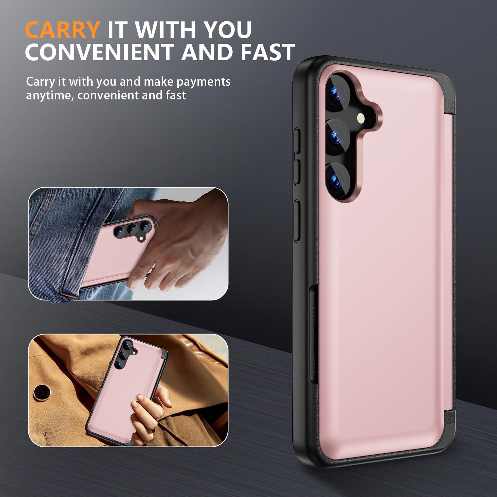For Samsung Galaxy S23 5G 3 in 1 Flip Holder Phone Case(Pink)