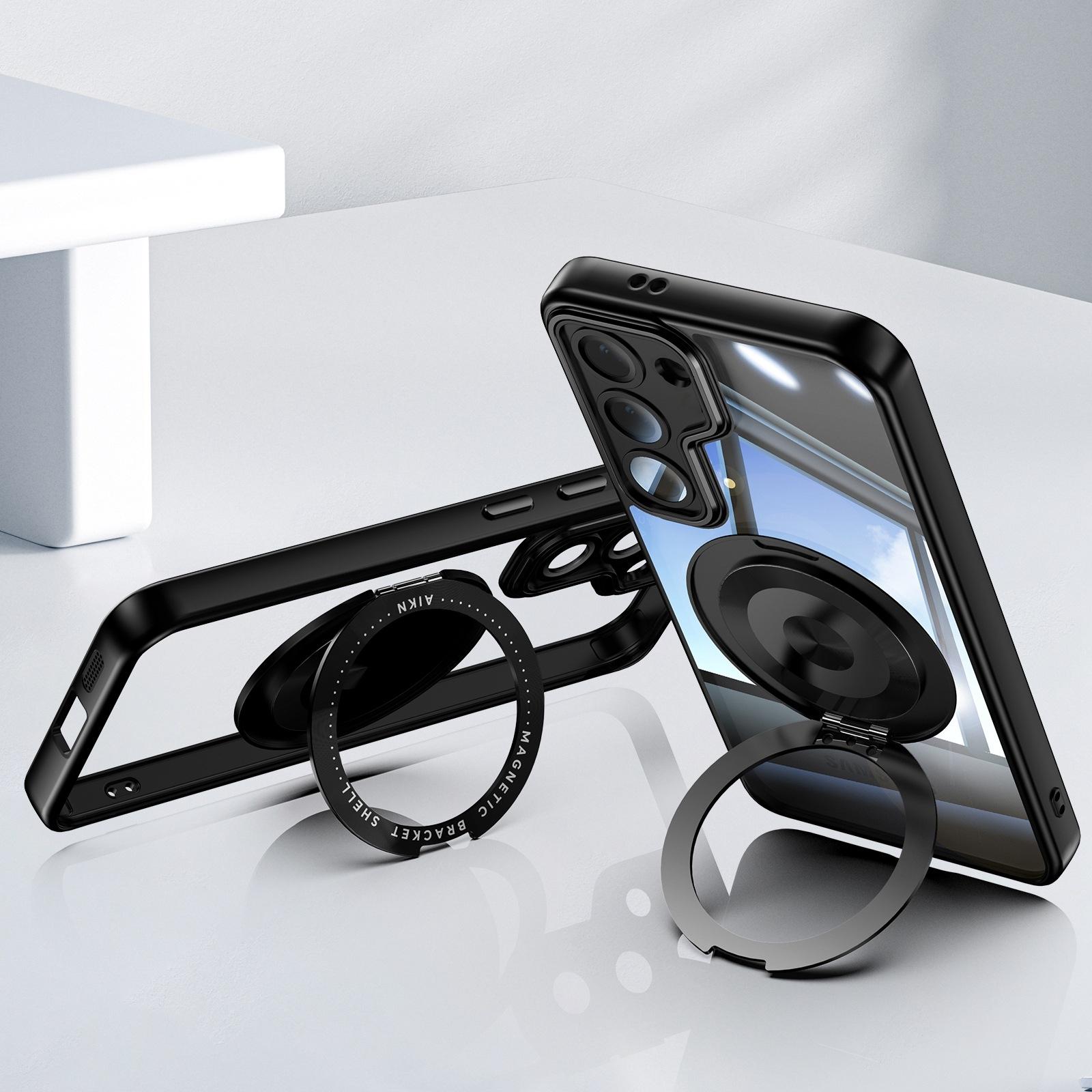 For Samsung Galaxy S23 5G 360 Holder MagSafe Acrylic Hybrid TPU Phone Case(Black)