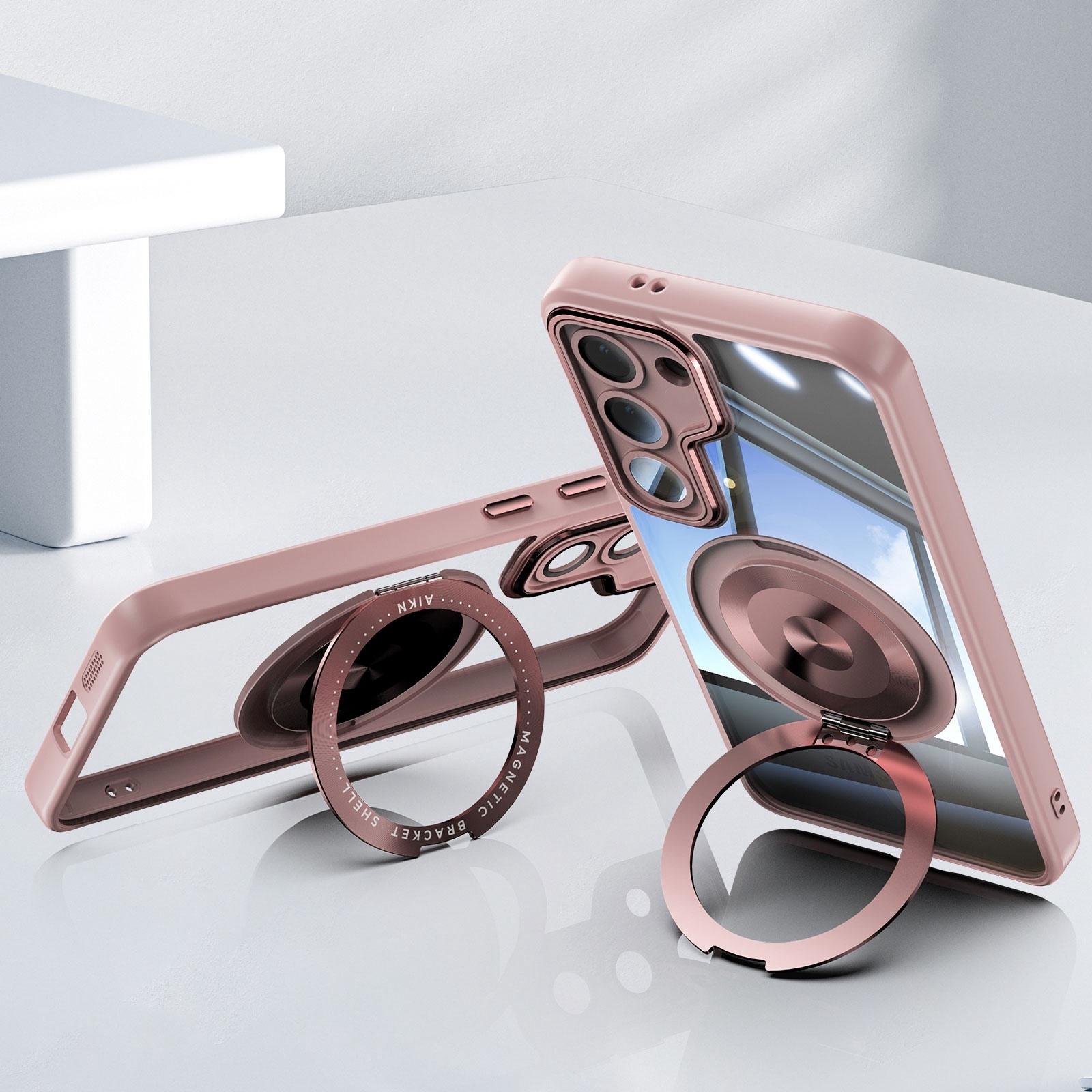 For Samsung Galaxy S23 5G 360 Holder MagSafe Acrylic Hybrid TPU Phone Case(Pink)