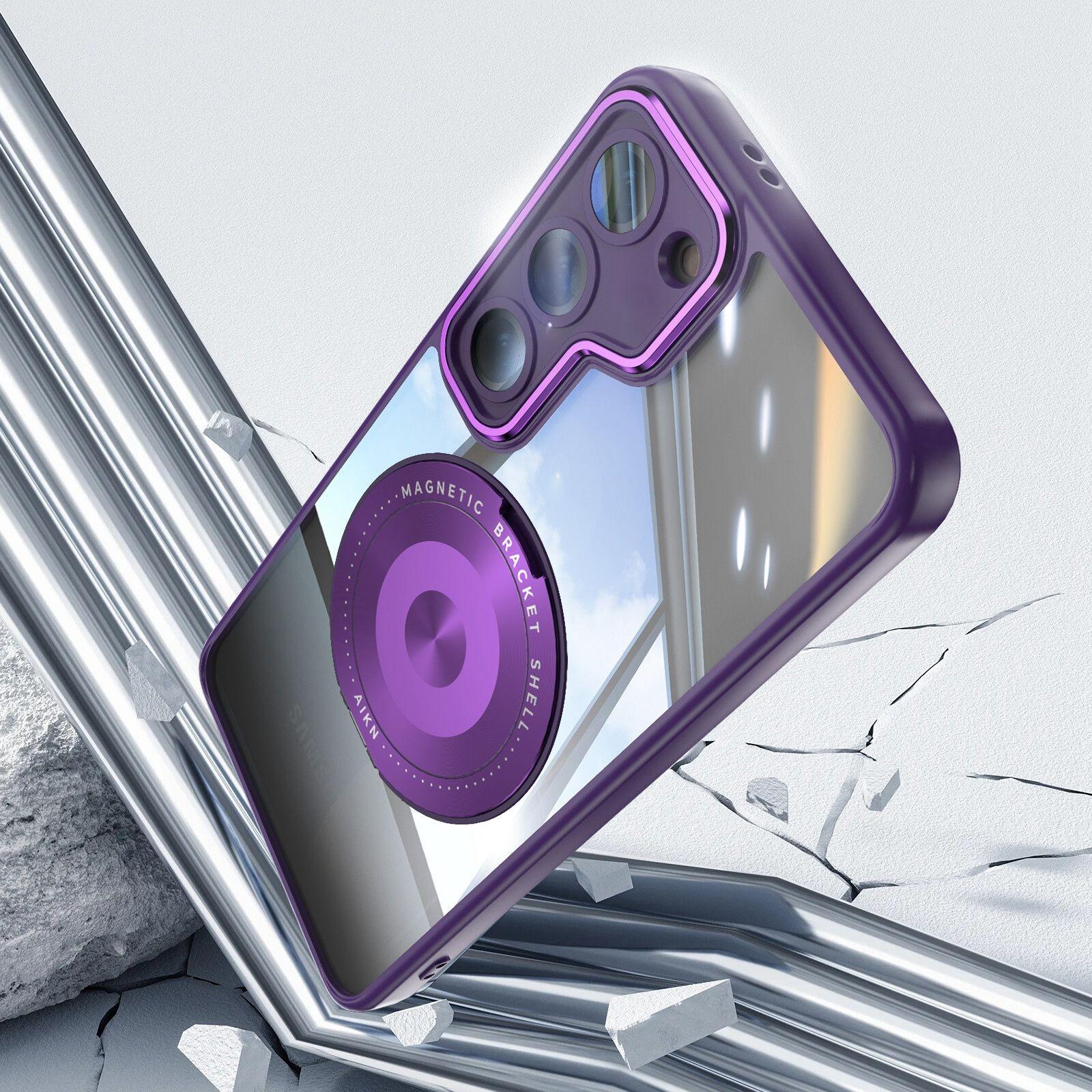 For Samsung Galaxy S23 5G 360 Holder MagSafe Acrylic Hybrid TPU Phone Case(Purple)
