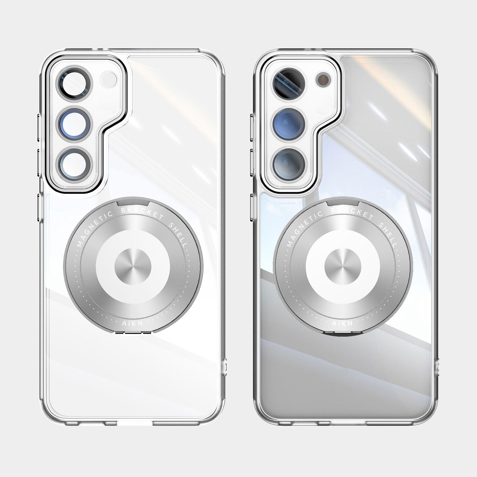 For Samsung Galaxy S23 5G 360 Holder MagSafe Acrylic Hybrid TPU Phone Case(Frosted White)