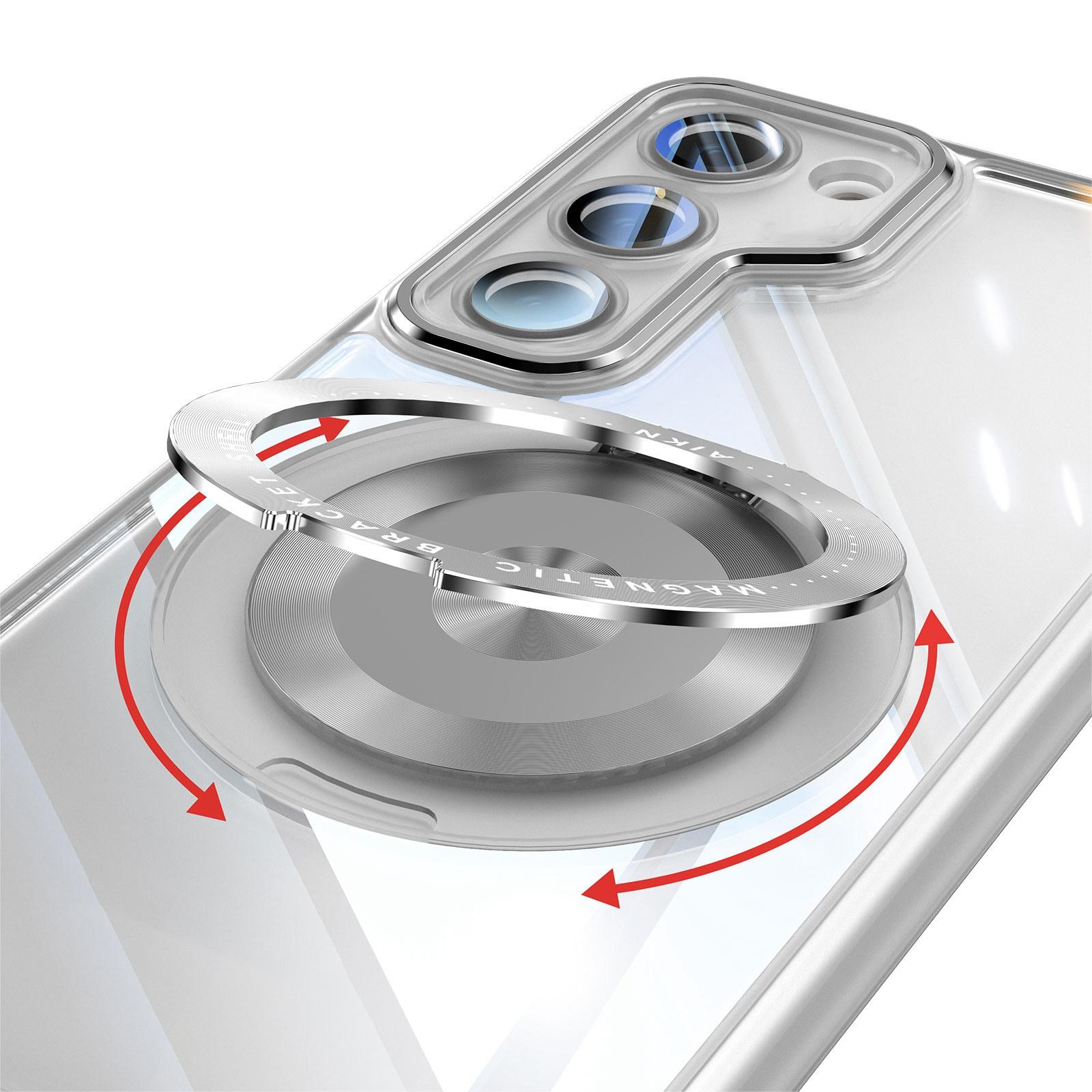 For Samsung Galaxy S23 5G 360 Holder MagSafe Acrylic Hybrid TPU Phone Case(Frosted White)