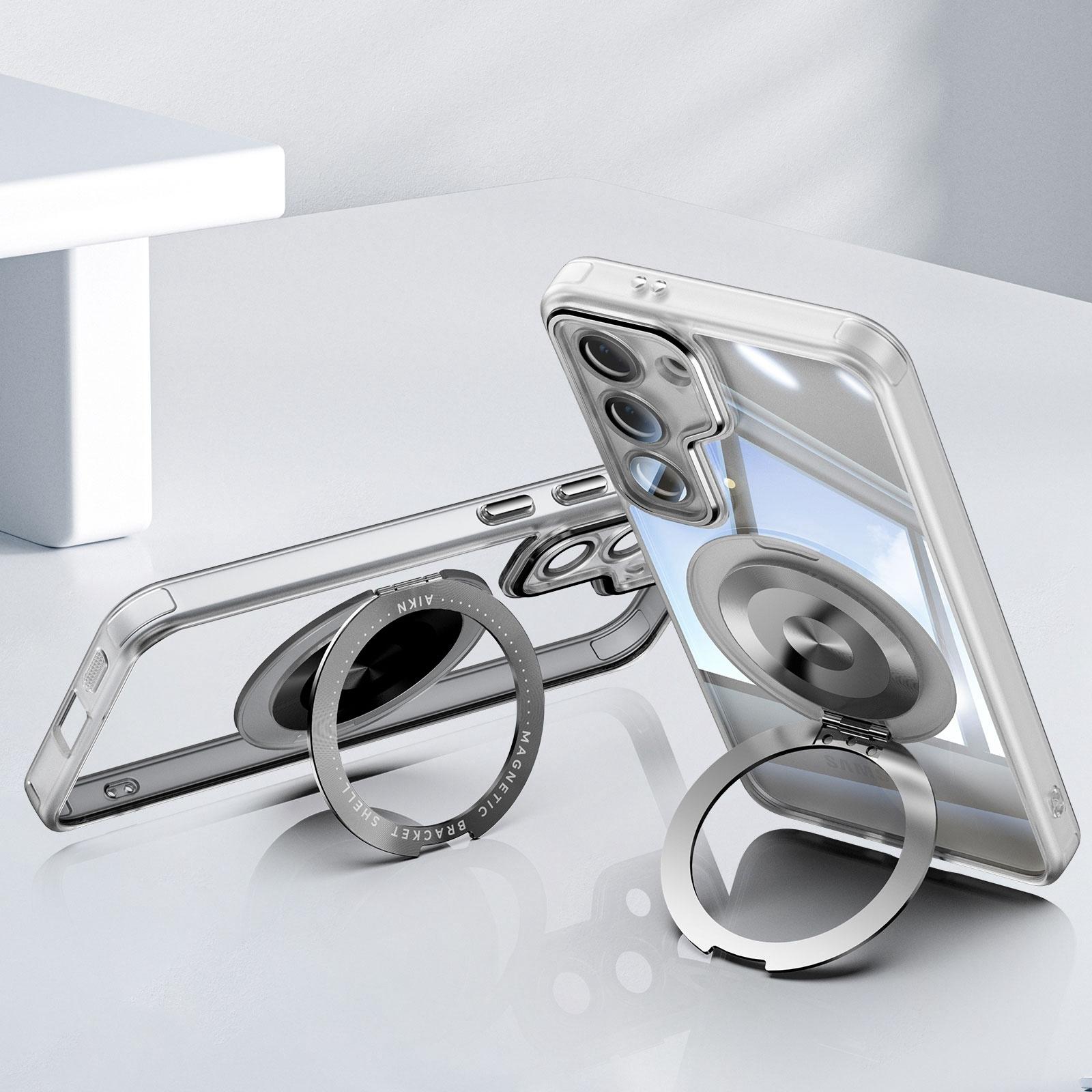 For Samsung Galaxy S23 5G 360 Holder MagSafe Acrylic Hybrid TPU Phone Case(Frosted White)