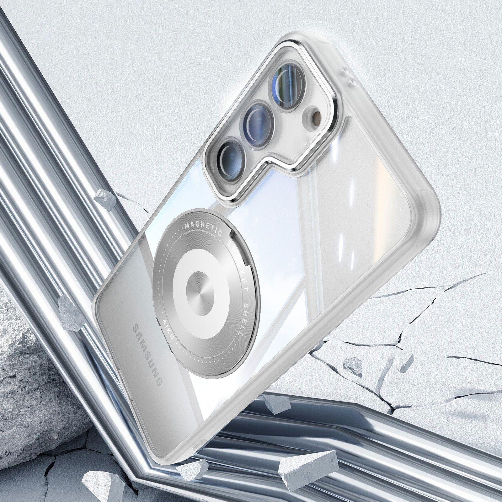 For Samsung Galaxy S23 5G 360 Holder MagSafe Acrylic Hybrid TPU Phone Case(Frosted White)