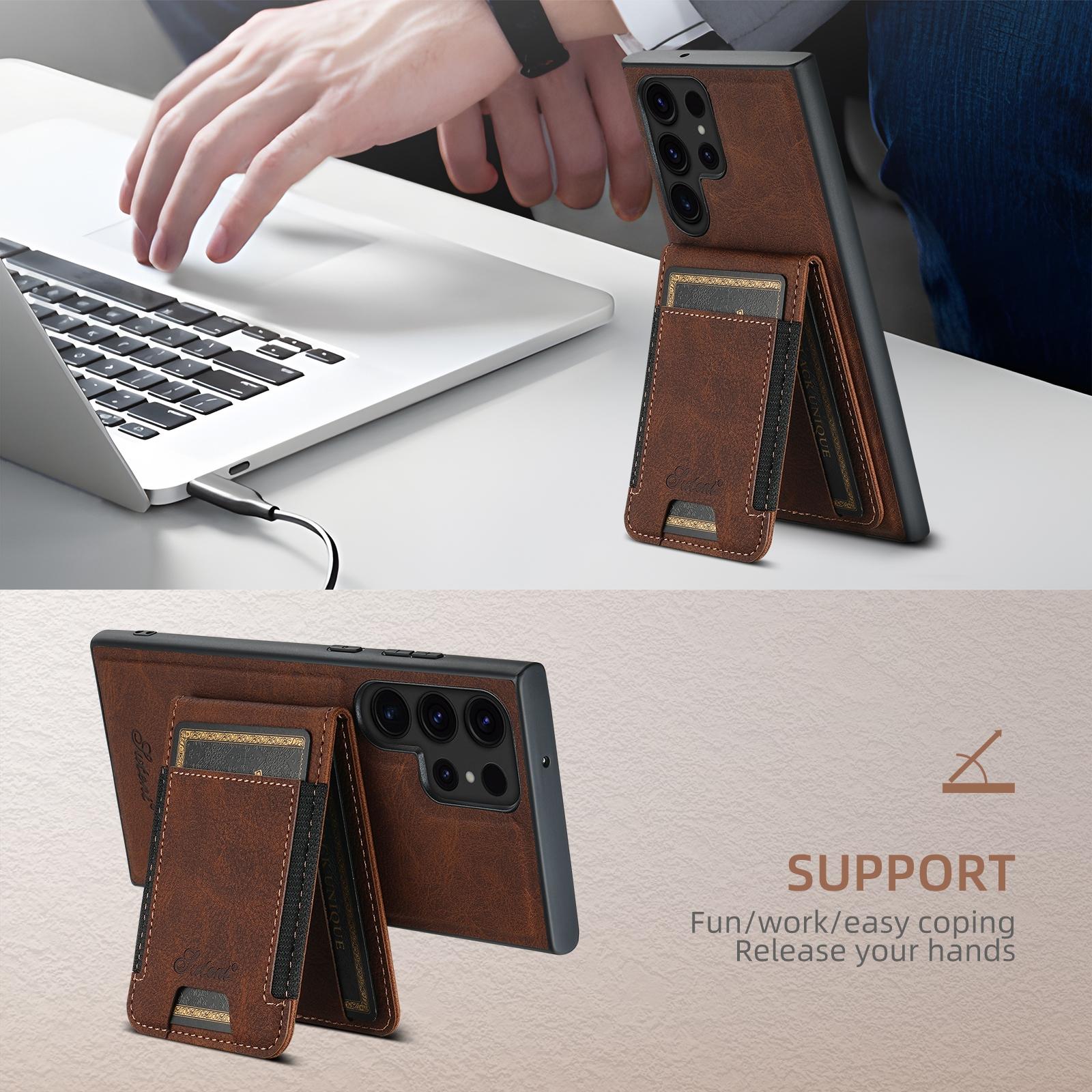 For  Samsung Galaxy S23 5G Suteni H17 Litchi Texture Leather MagSafe Detachable Wallet Phone Case(Brown)