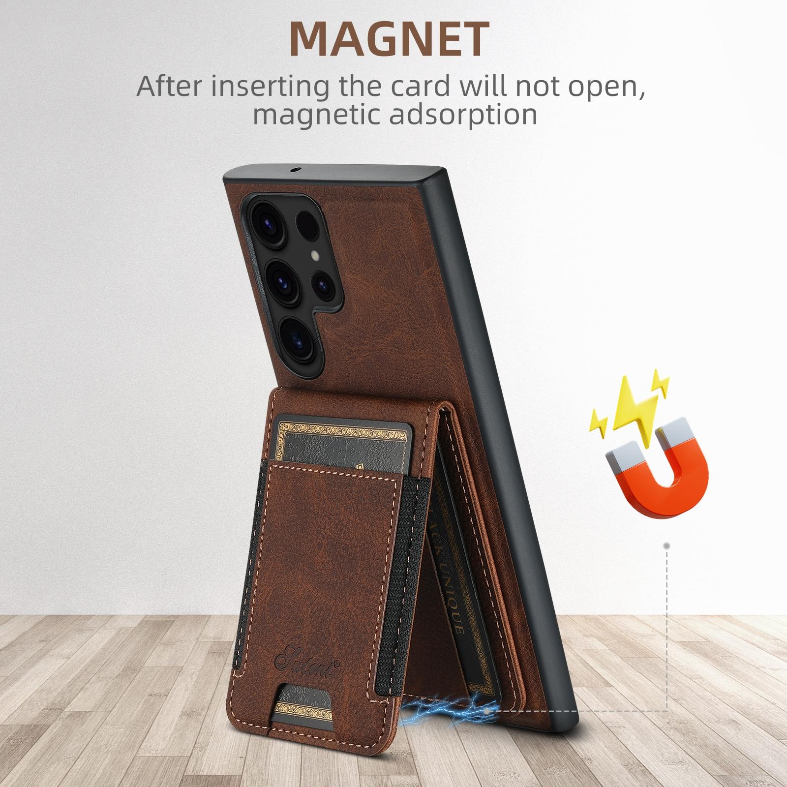 For  Samsung Galaxy S23 5G Suteni H17 Litchi Texture Leather MagSafe Detachable Wallet Phone Case(Brown)