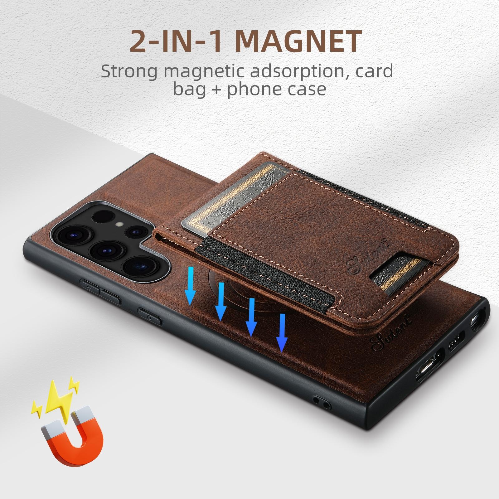 For  Samsung Galaxy S23 5G Suteni H17 Litchi Texture Leather MagSafe Detachable Wallet Phone Case(Brown)