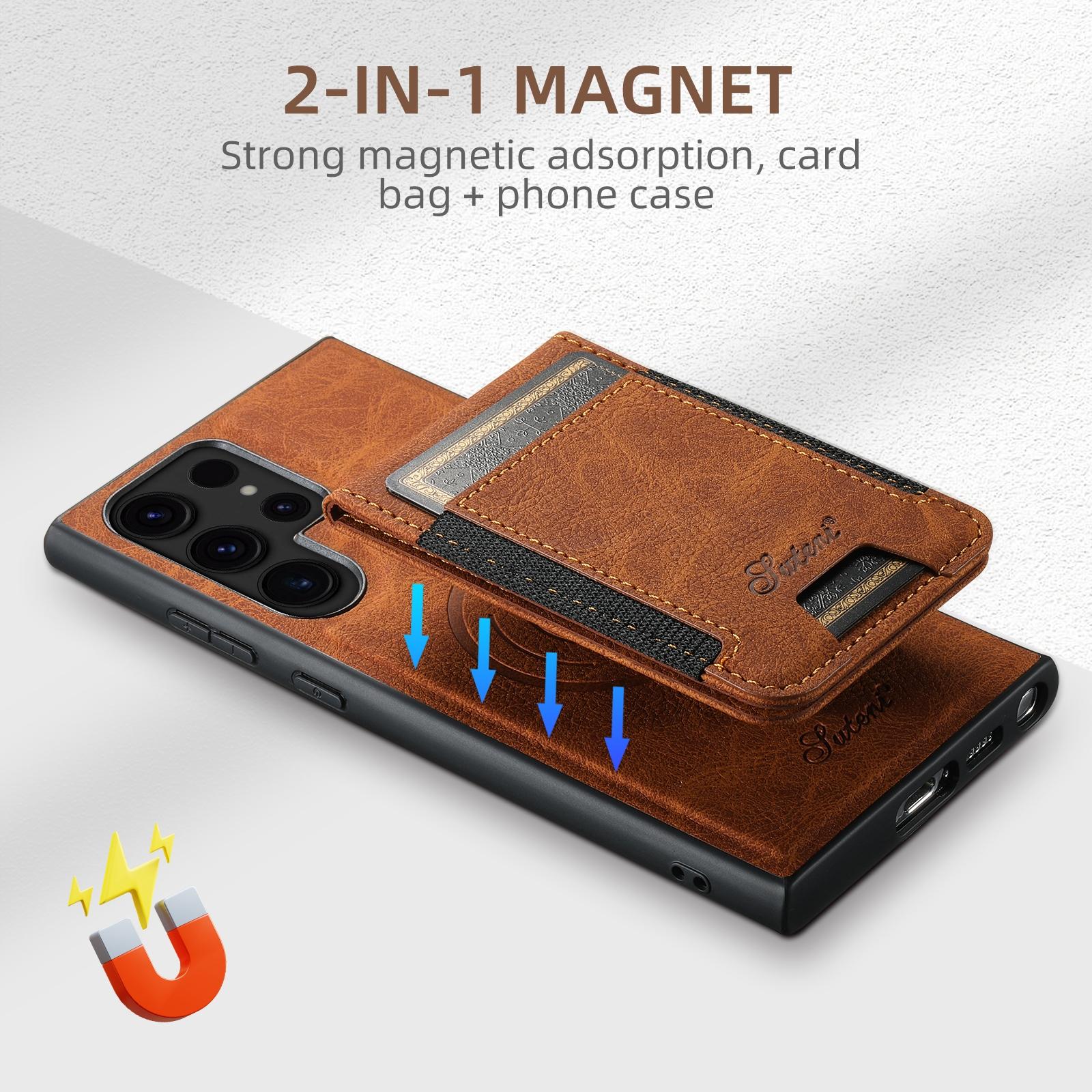 For  Samsung Galaxy S23 5G Suteni H17 Litchi Texture Leather MagSafe Detachable Wallet Phone Case(Khaki)