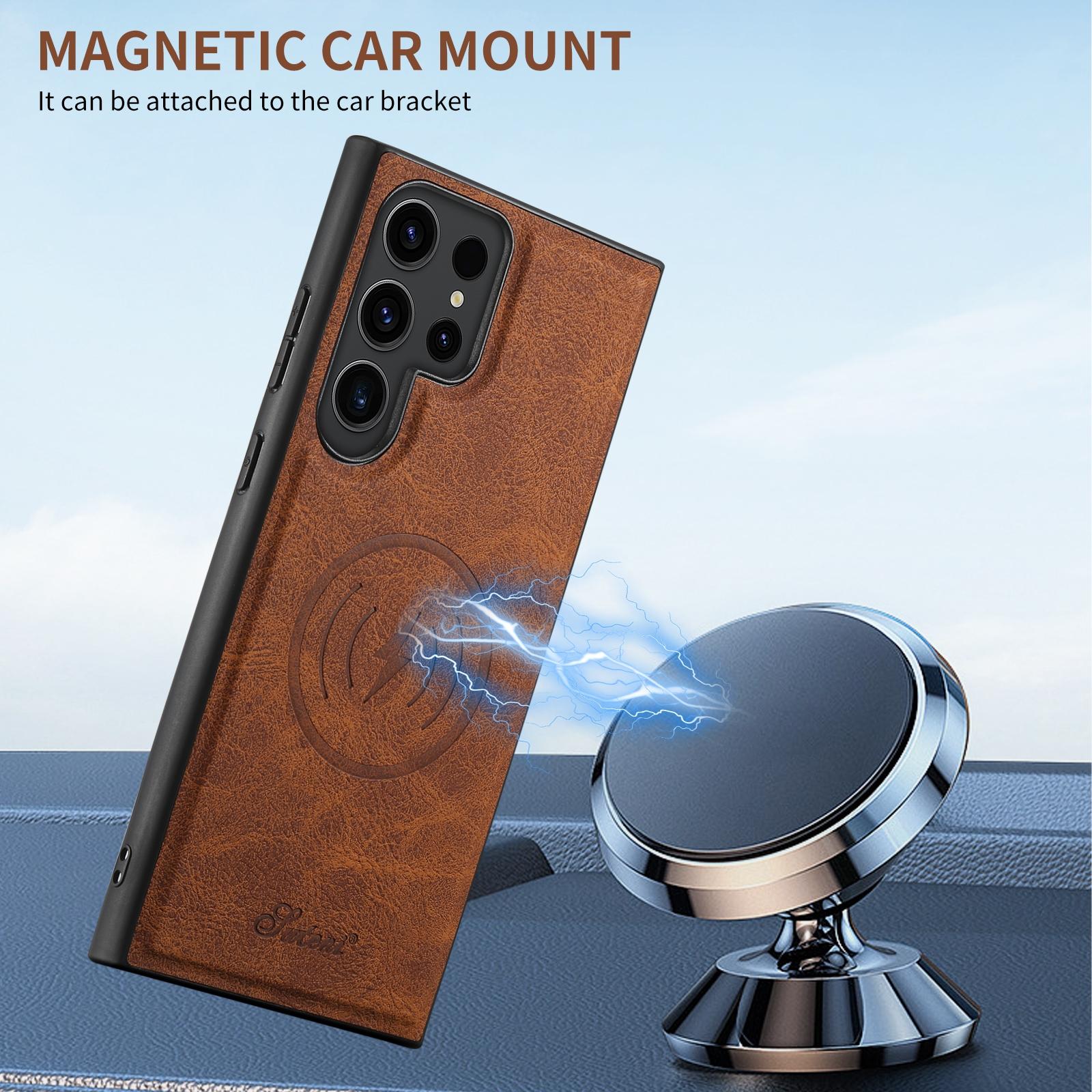 For  Samsung Galaxy S23 5G Suteni H17 Litchi Texture Leather MagSafe Detachable Wallet Phone Case(Khaki)