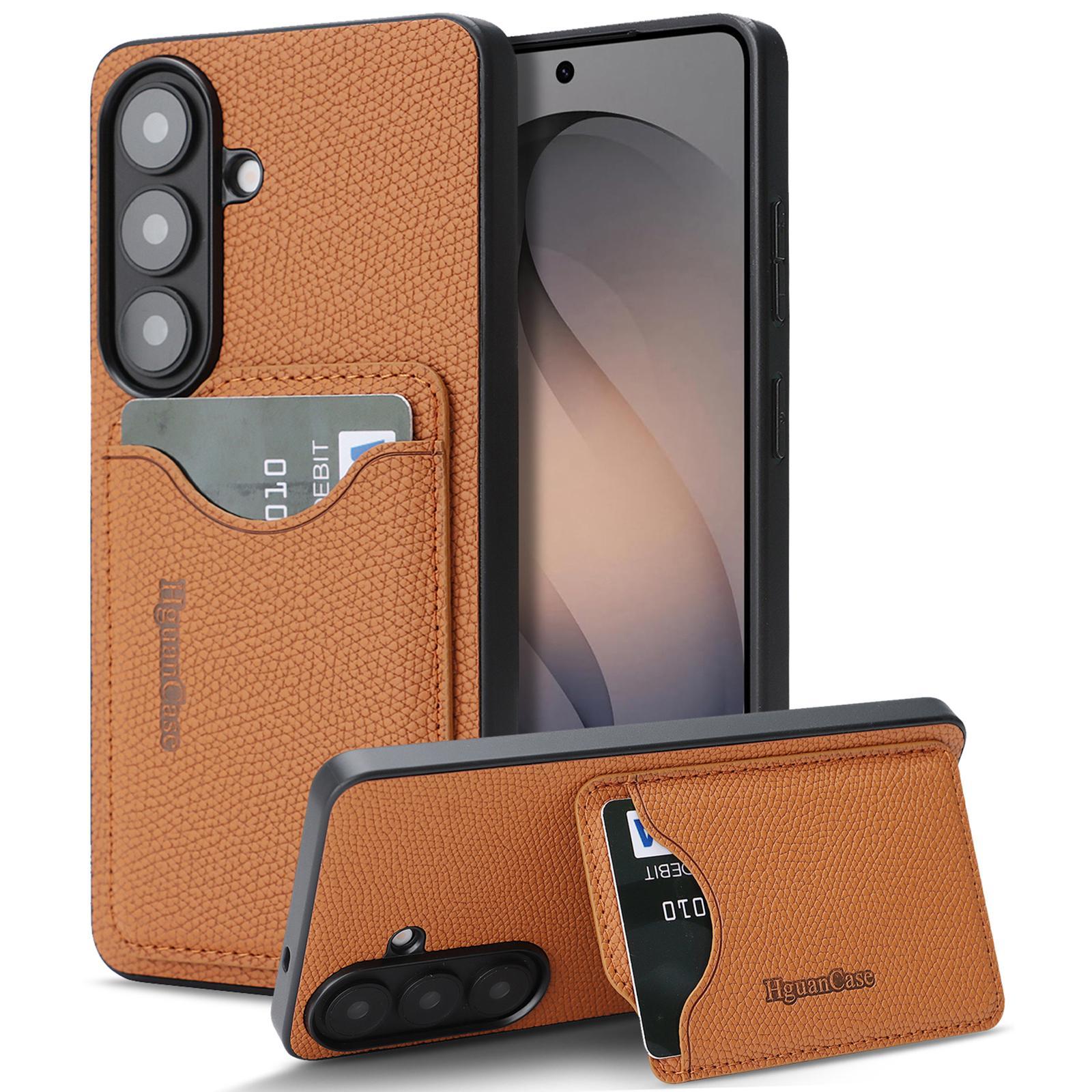 For Samsung Galaxy S24+ 5G Retro Vegan Leather Magnetic Card Holder Back Phone Case(Brown)