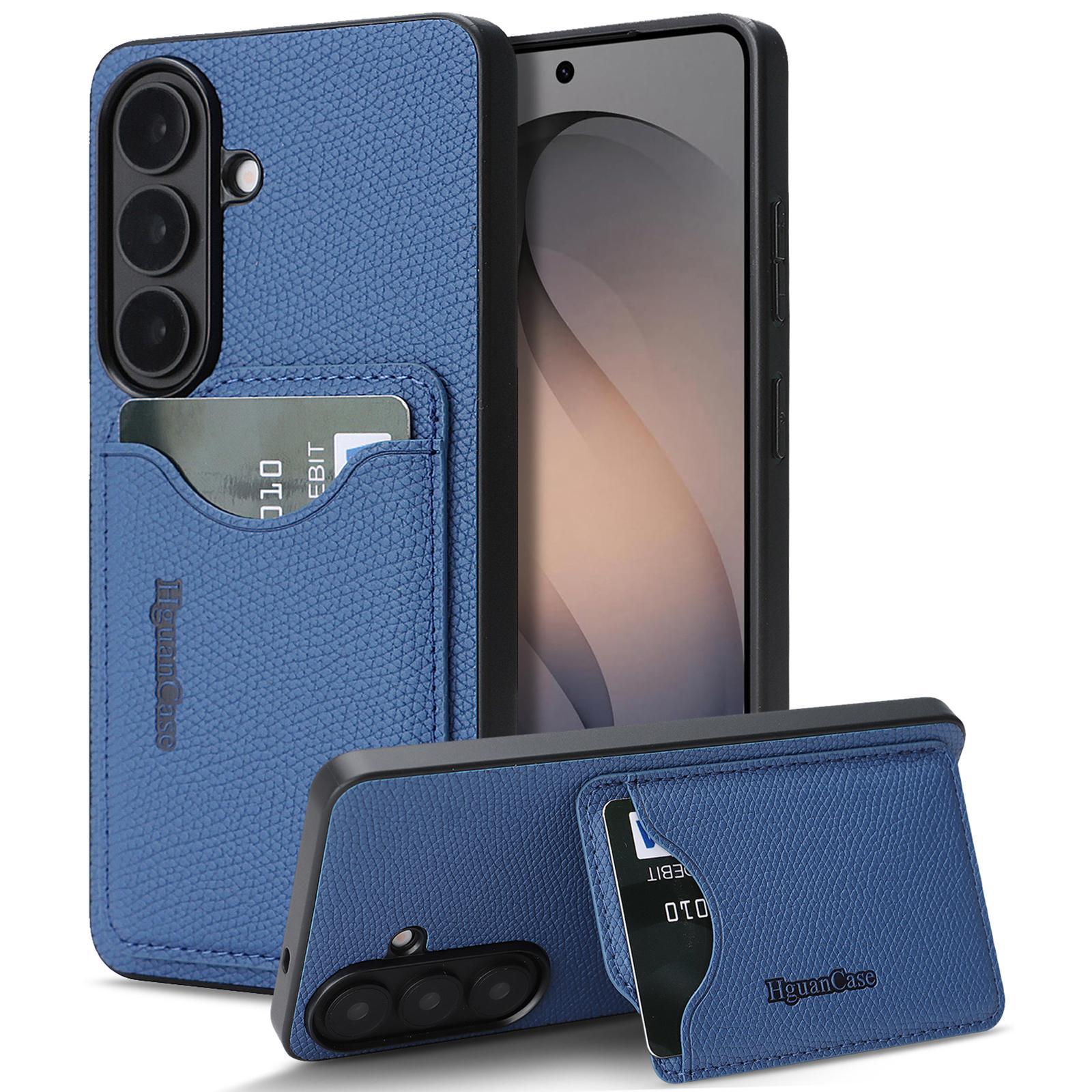 For Samsung Galaxy S24+ 5G Retro Vegan Leather Magnetic Card Holder Back Phone Case(Blue)
