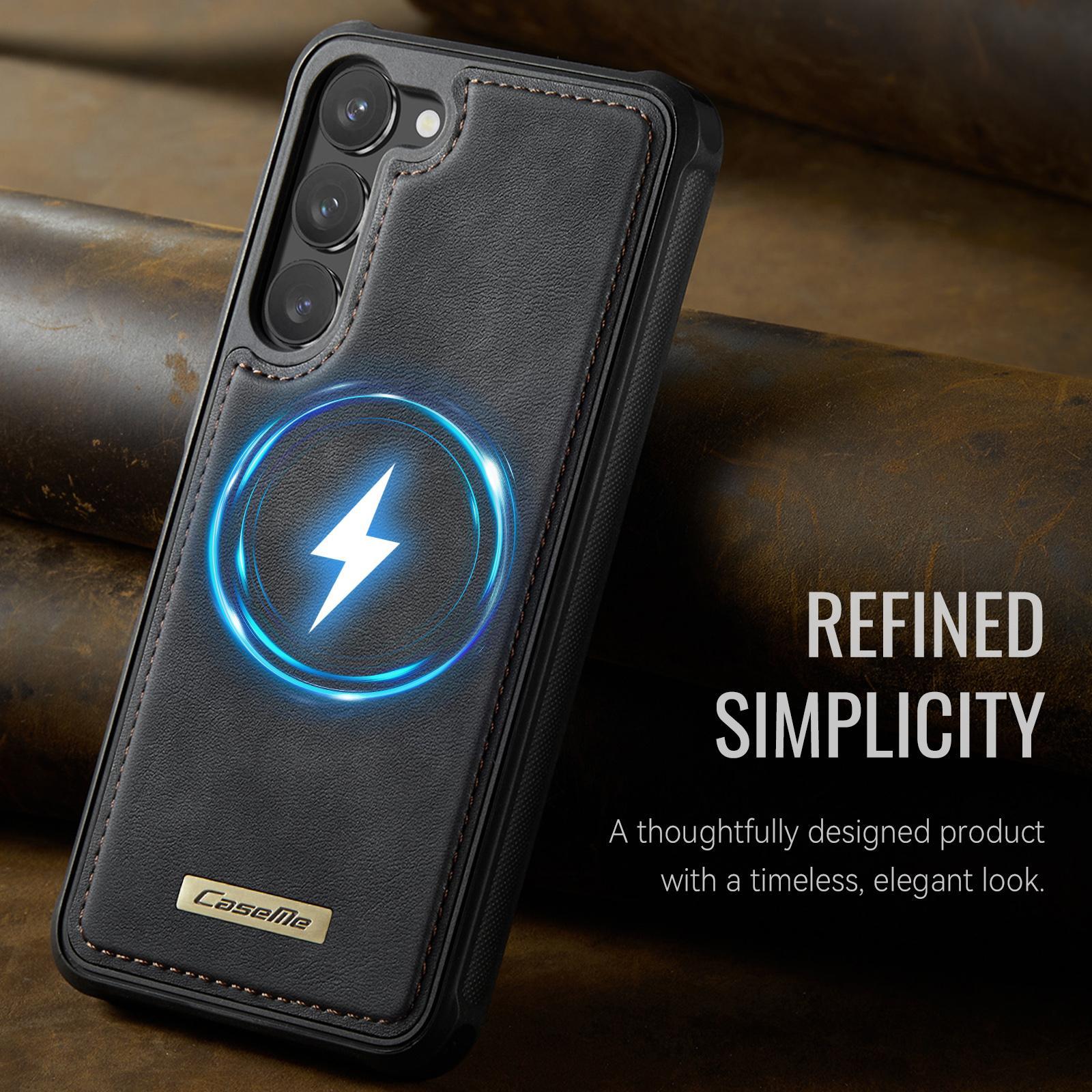 For Samsung Galaxy S23 5G CaseMe C69 Series Magnetic Vegan Leather Back Phone Case(Black)