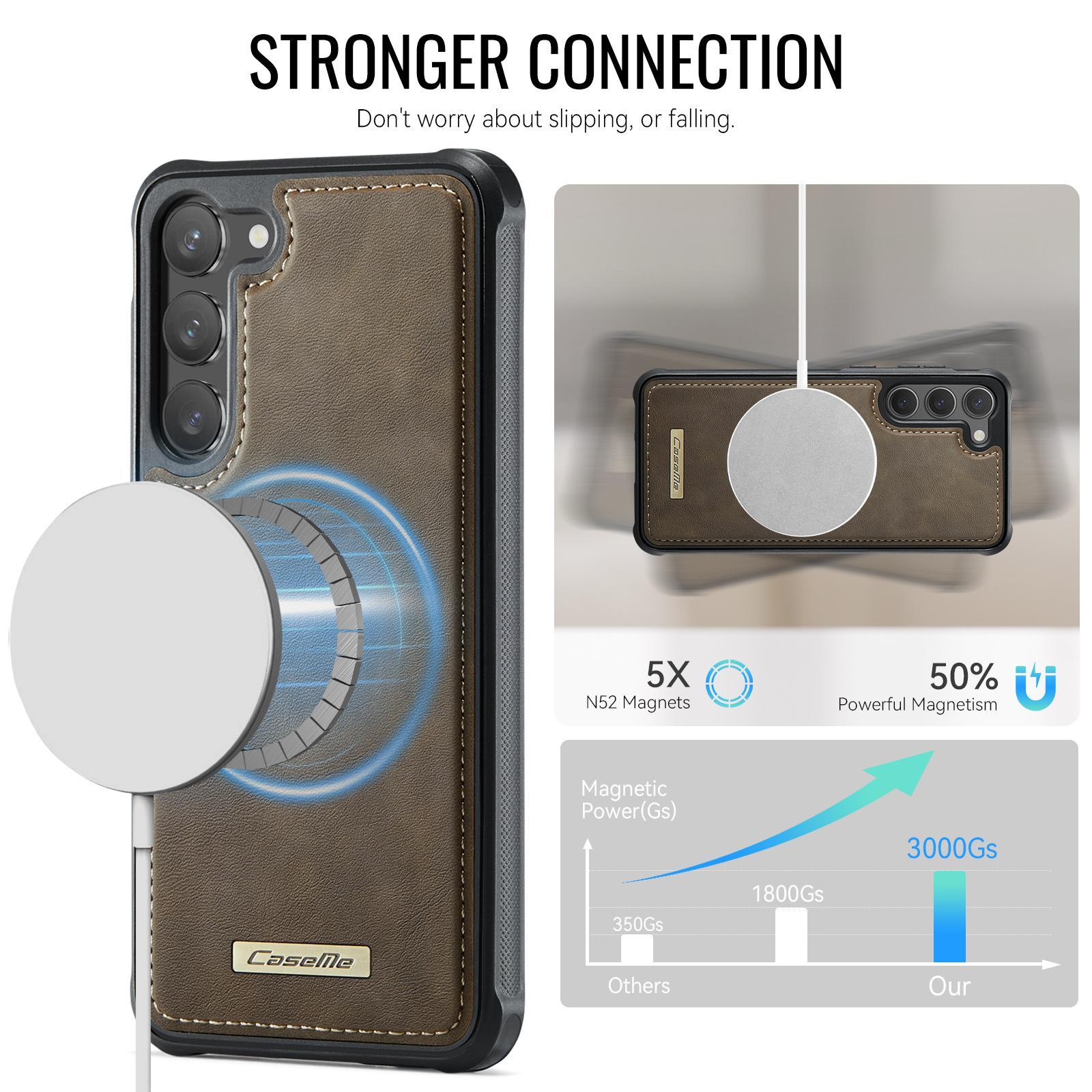 For Samsung Galaxy S23 5G CaseMe C69 Series Magnetic Vegan Leather Back Phone Case(Coffee)