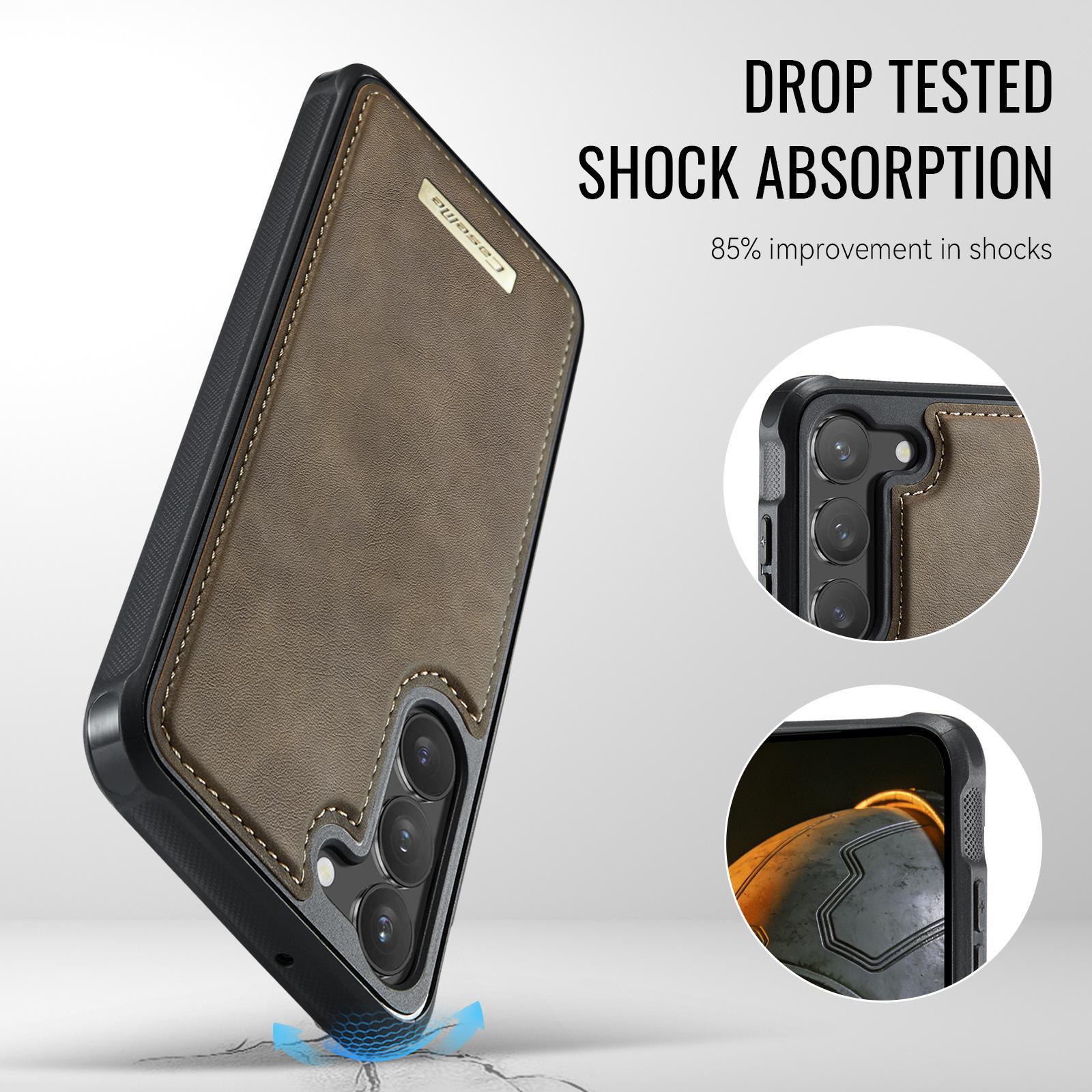 For Samsung Galaxy S23 5G CaseMe C69 Series Magnetic Vegan Leather Back Phone Case(Coffee)