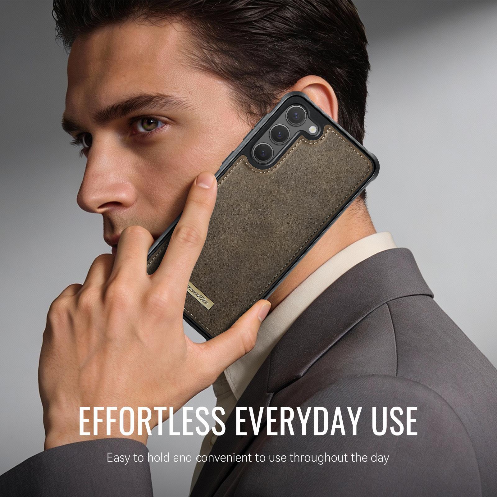 For Samsung Galaxy S23 5G CaseMe C69 Series Magnetic Vegan Leather Back Phone Case(Coffee)