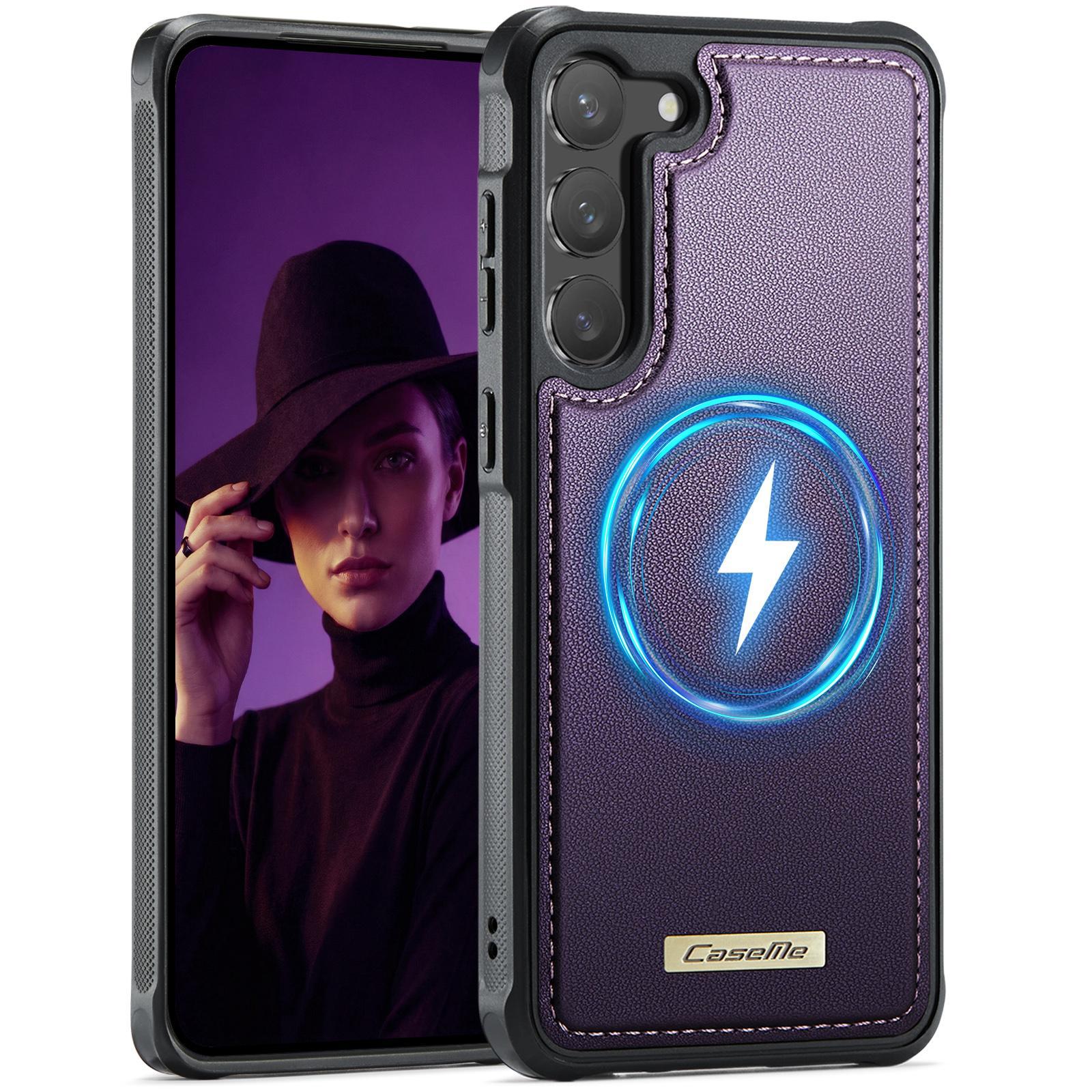 For Samsung Galaxy S23 5G CaseMe C69 Series Magnetic Vegan Leather Back Phone Case(Purple)