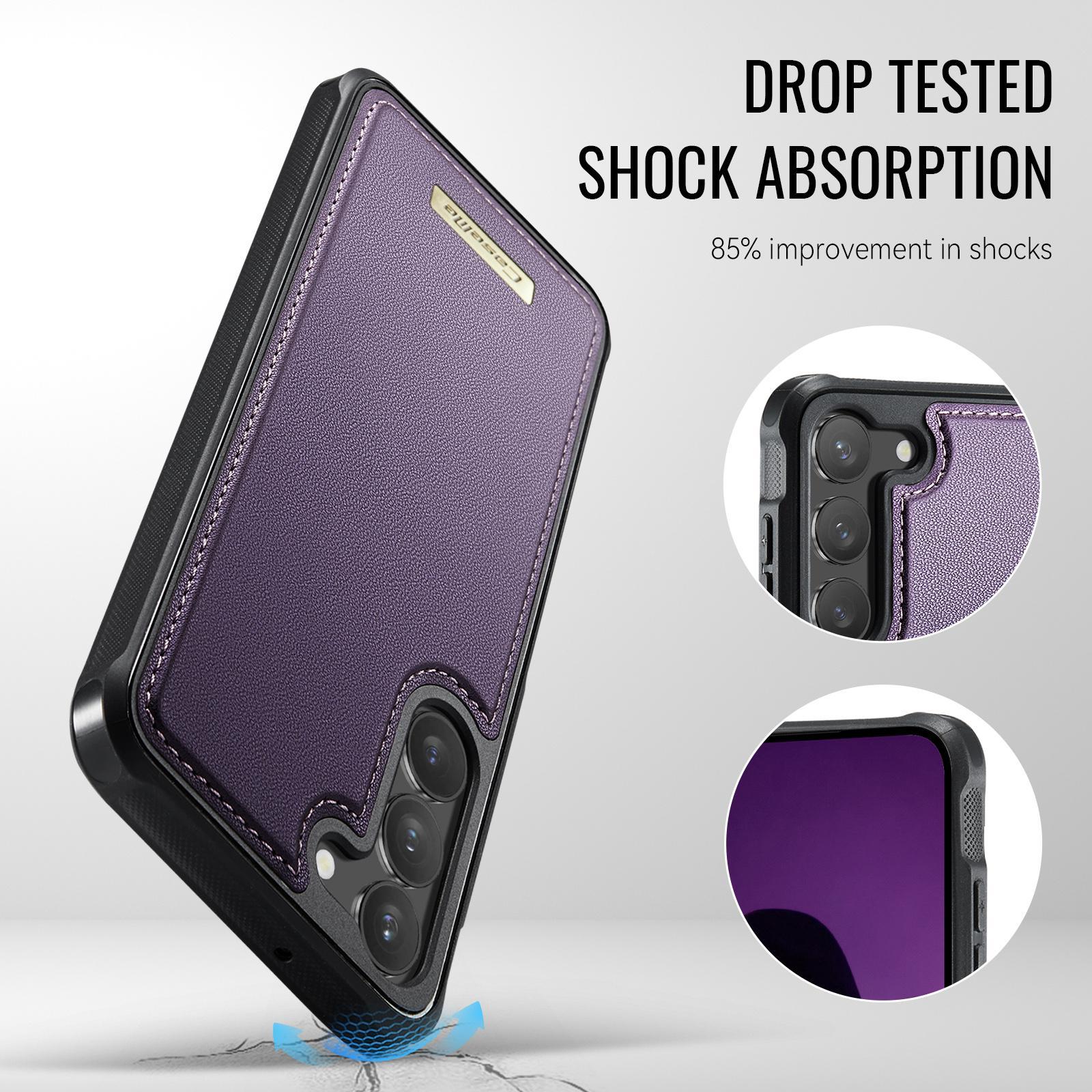 For Samsung Galaxy S23 5G CaseMe C69 Series Magnetic Vegan Leather Back Phone Case(Purple)