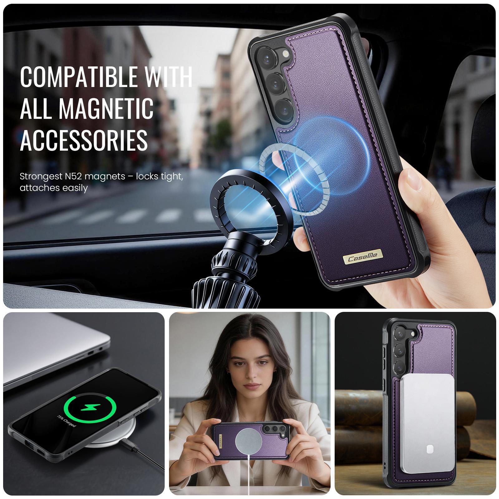 For Samsung Galaxy S23 5G CaseMe C69 Series Magnetic Vegan Leather Back Phone Case(Purple)