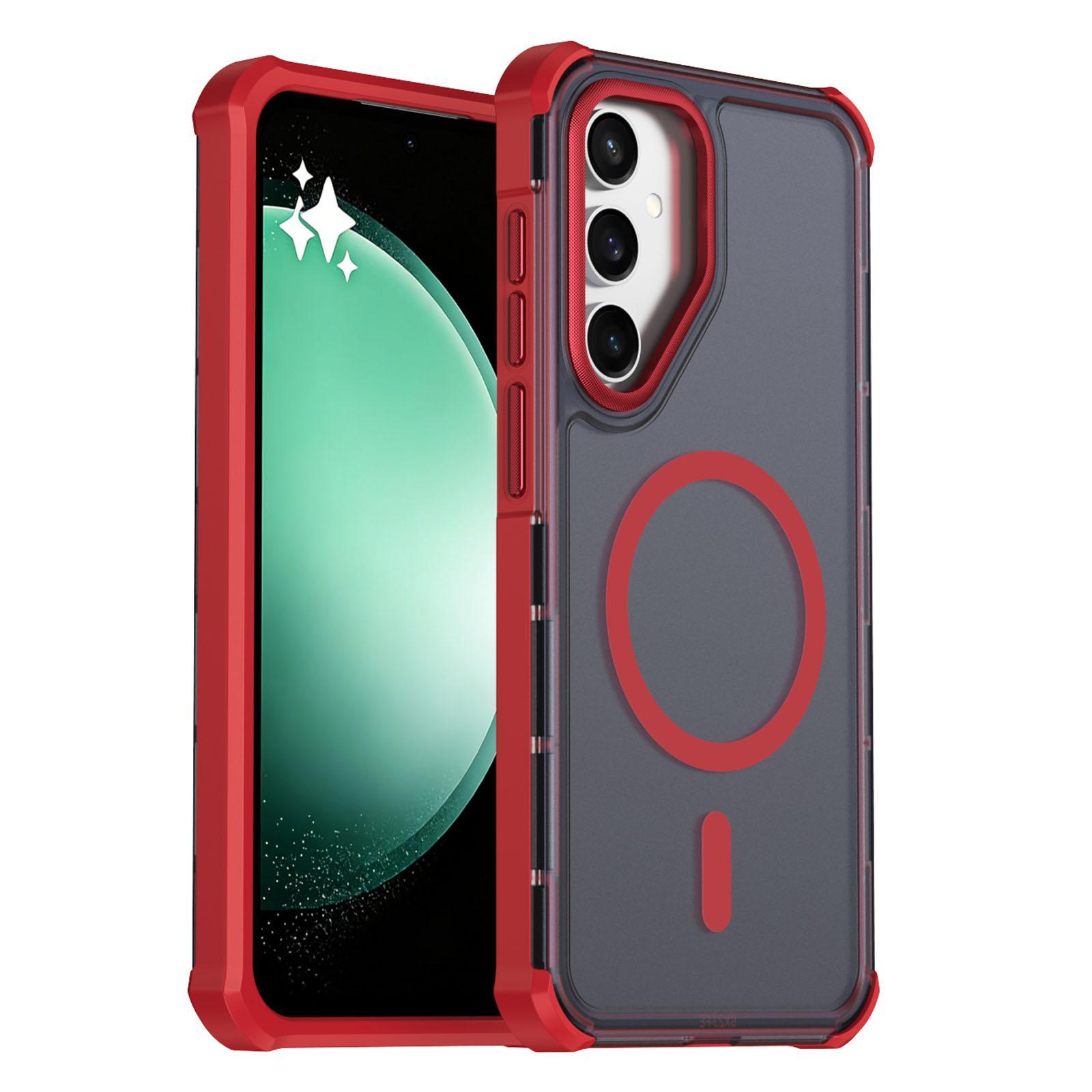 For Samsung Galaxy S23 5G Skin Feel Semi-transparent Frosted Magnetic Four-Corner Shockproof Phone Case(Red)