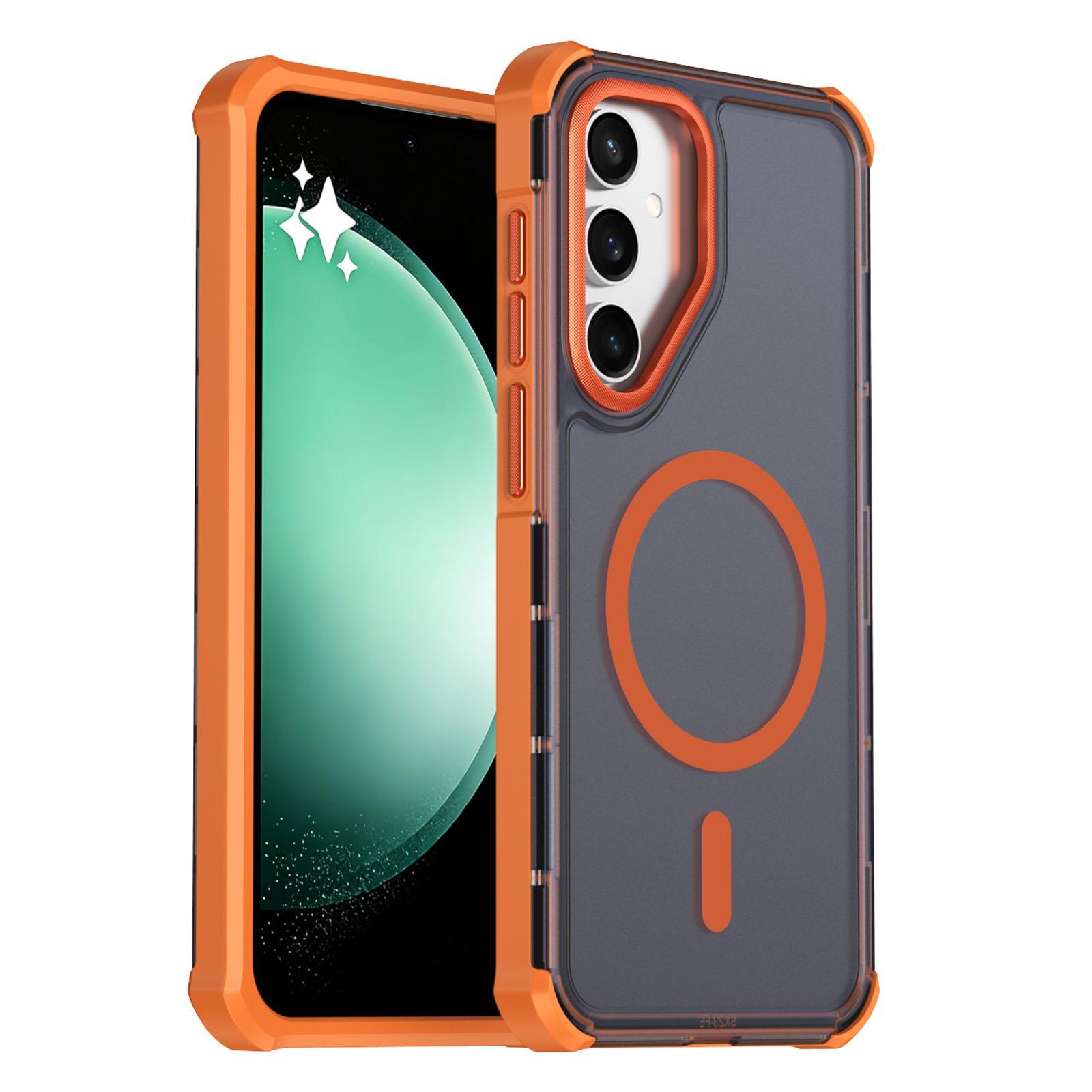 For Samsung Galaxy S23 5G Skin Feel Semi-transparent Frosted Magnetic Four-Corner Shockproof Phone Case(Orange)