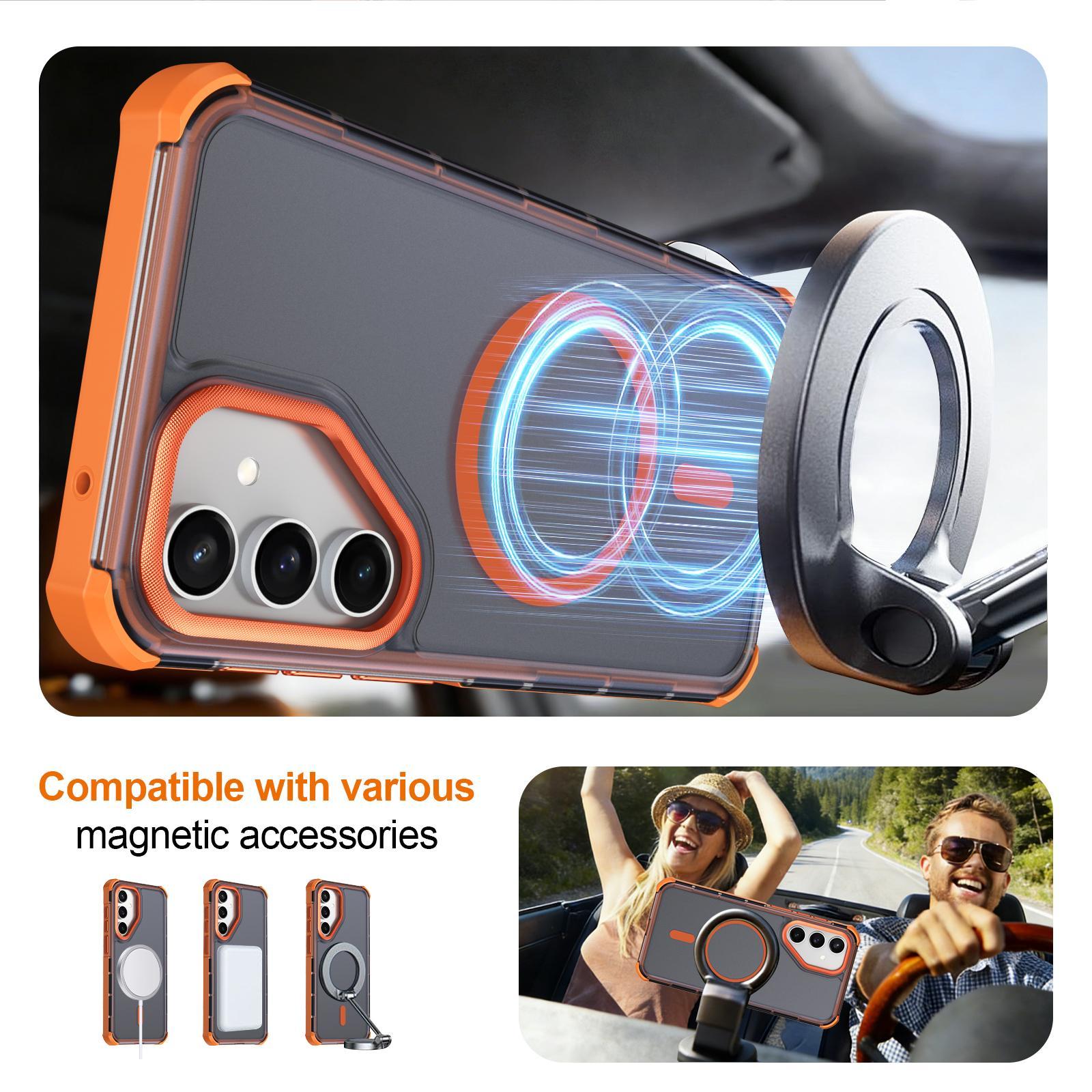 For Samsung Galaxy S23 5G Skin Feel Semi-transparent Frosted Magnetic Four-Corner Shockproof Phone Case(Orange)