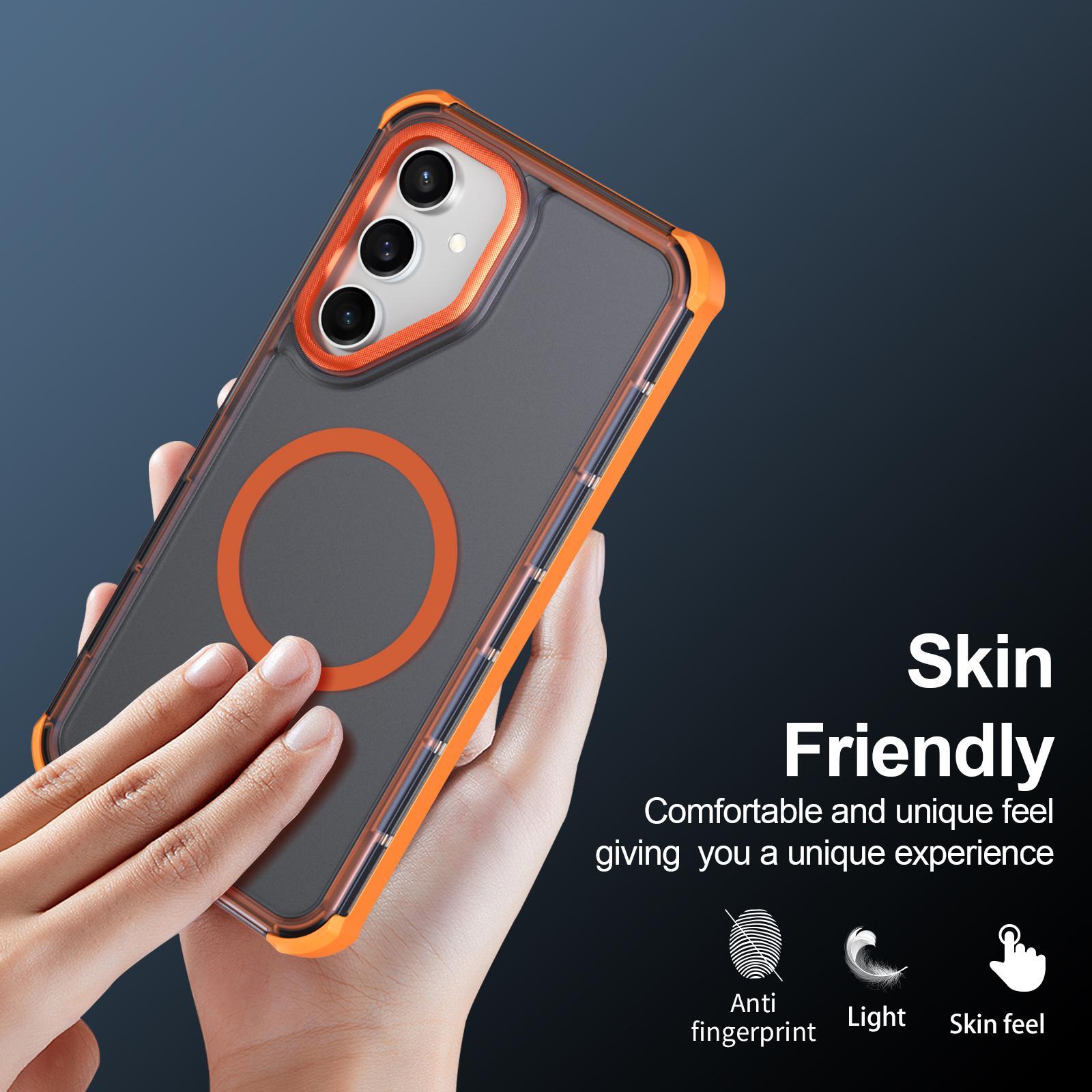 For Samsung Galaxy S23 5G Skin Feel Semi-transparent Frosted Magnetic Four-Corner Shockproof Phone Case(Orange)