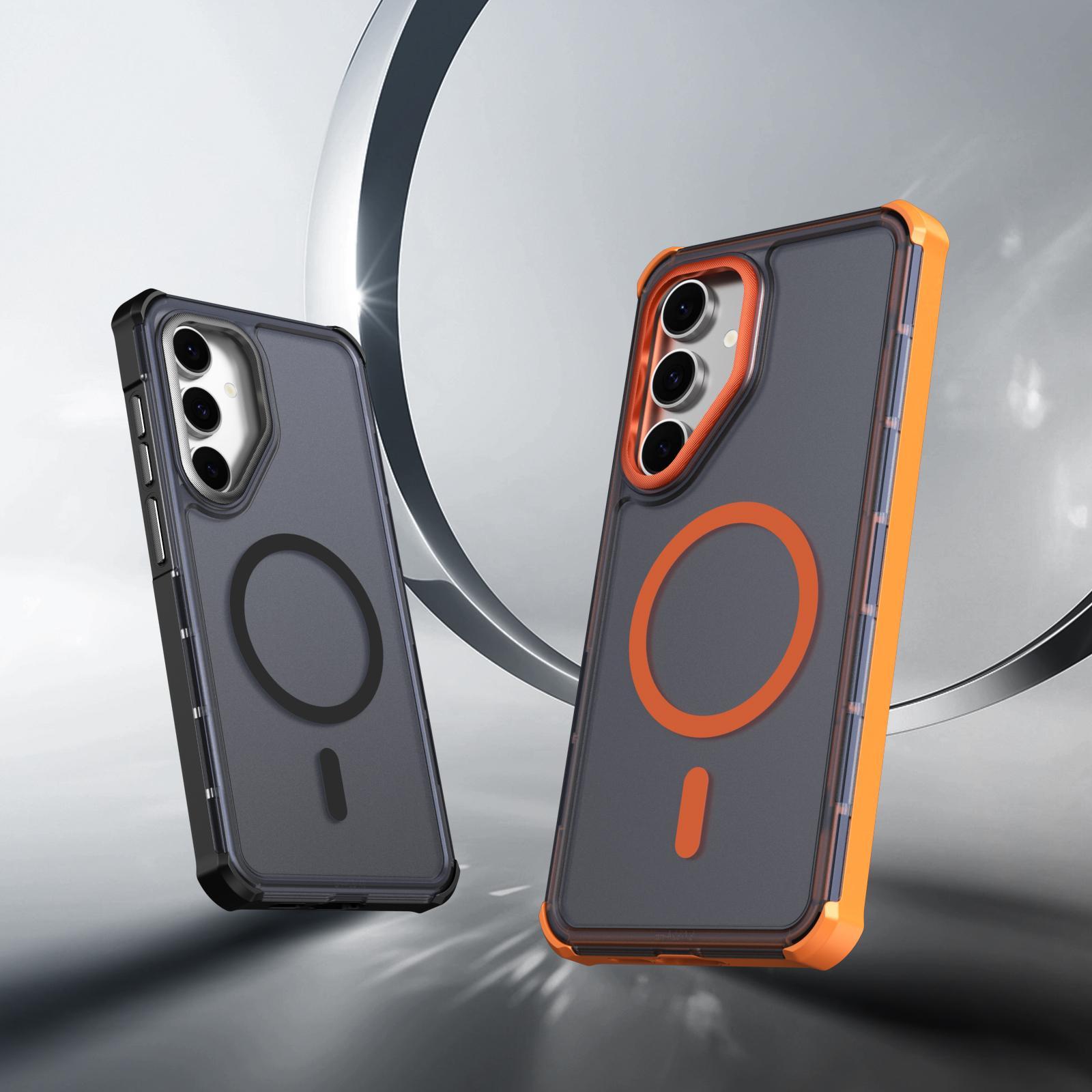 For Samsung Galaxy S24+ 5G Skin Feel Semi-transparent Frosted Magnetic Four-Corner Shockproof Phone Case(Black)