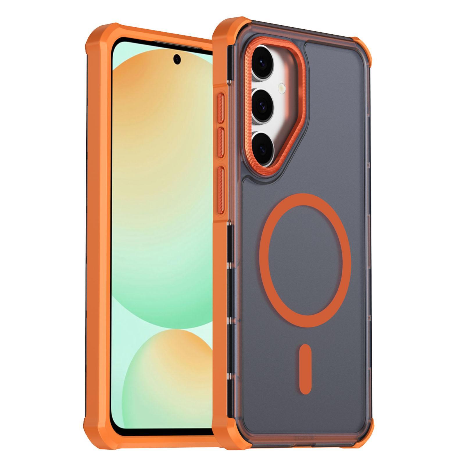 For Samsung Galaxy S24+ 5G Skin Feel Semi-transparent Frosted Magnetic Four-Corner Shockproof Phone Case(Orange)