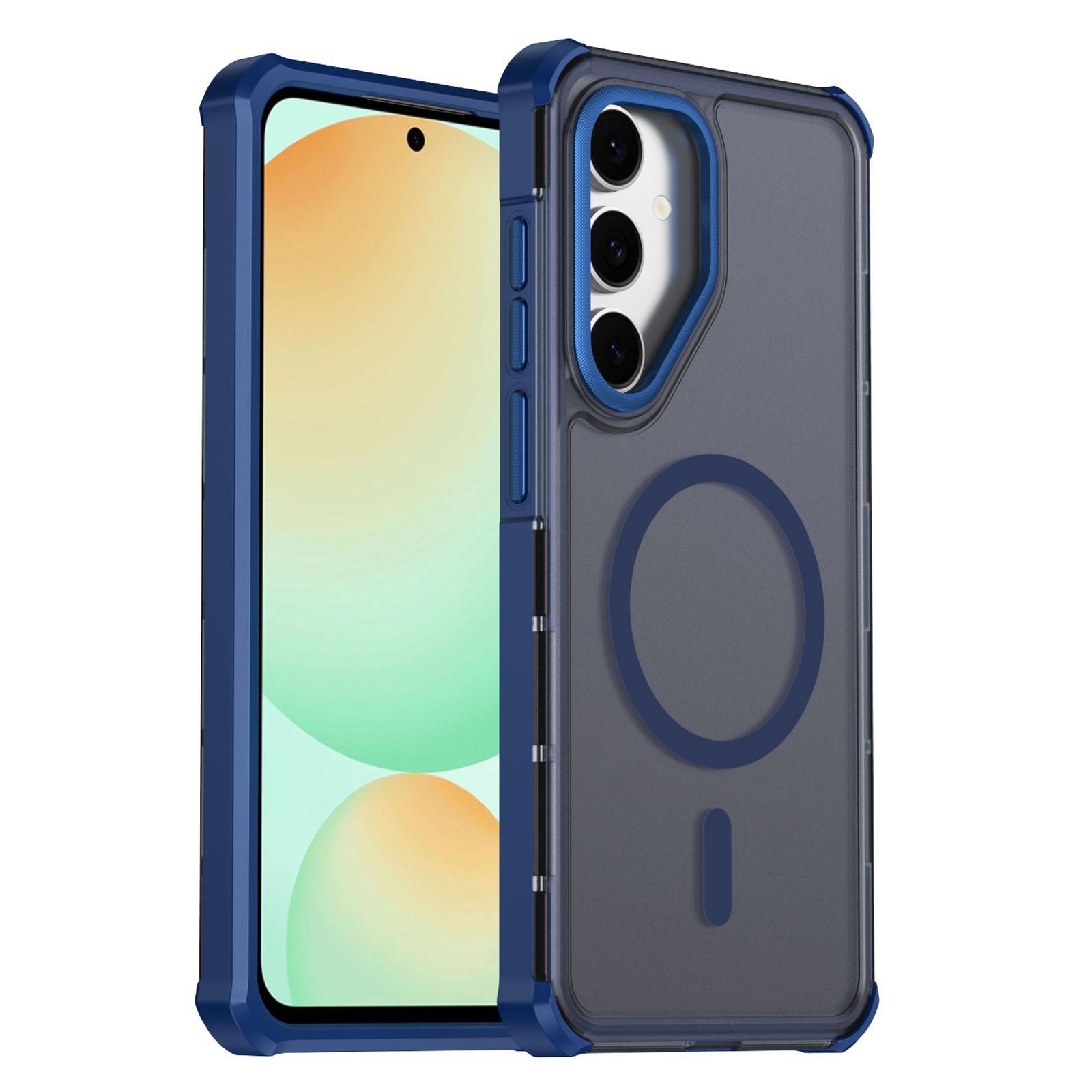 For Samsung Galaxy S24+ 5G Skin Feel Semi-transparent Frosted Magnetic Four-Corner Shockproof Phone Case(Blue)